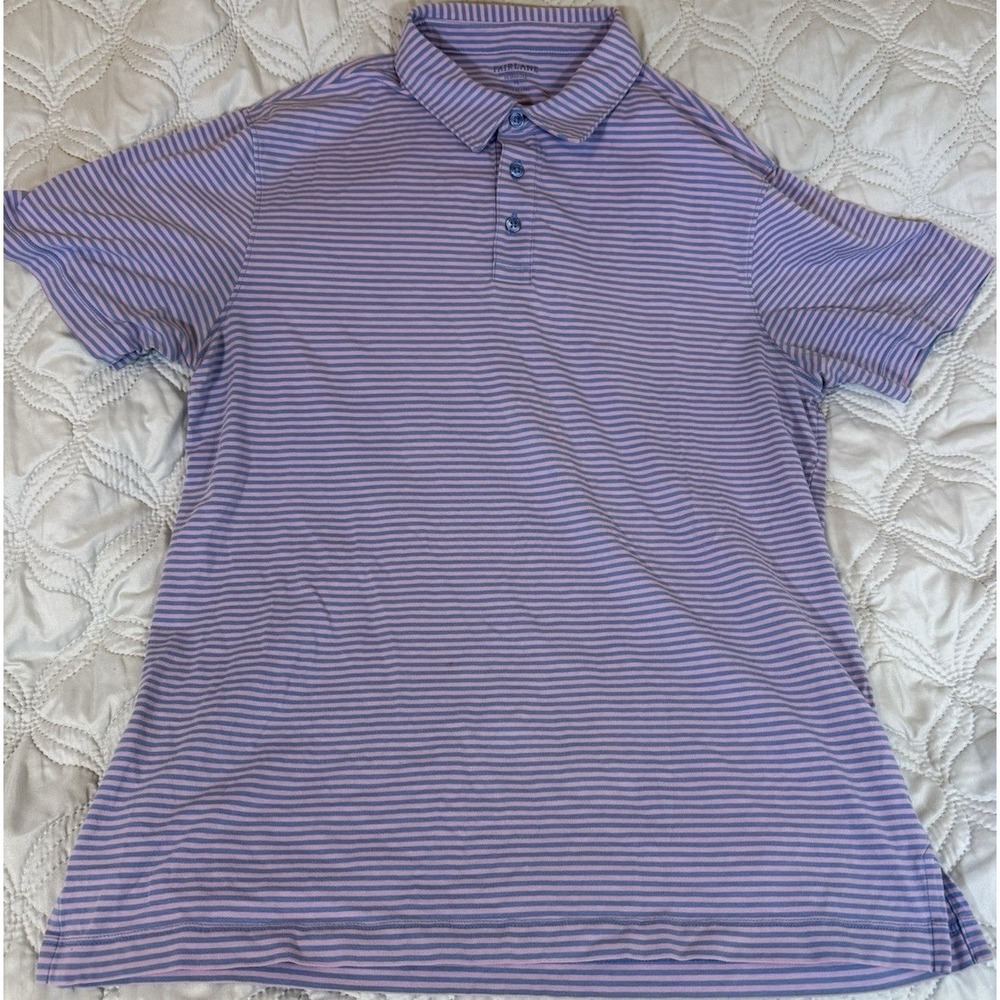 Fairlane Polo Shirt Men's Medium Purple Pink Striped Pima Cotton Spandex Golf